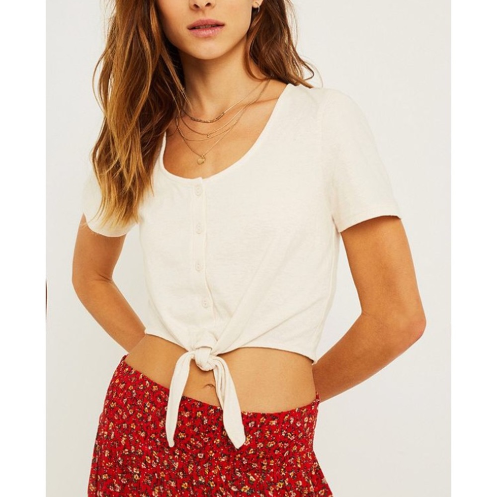 Urban Outfitters Ivory Tie Front Shirt